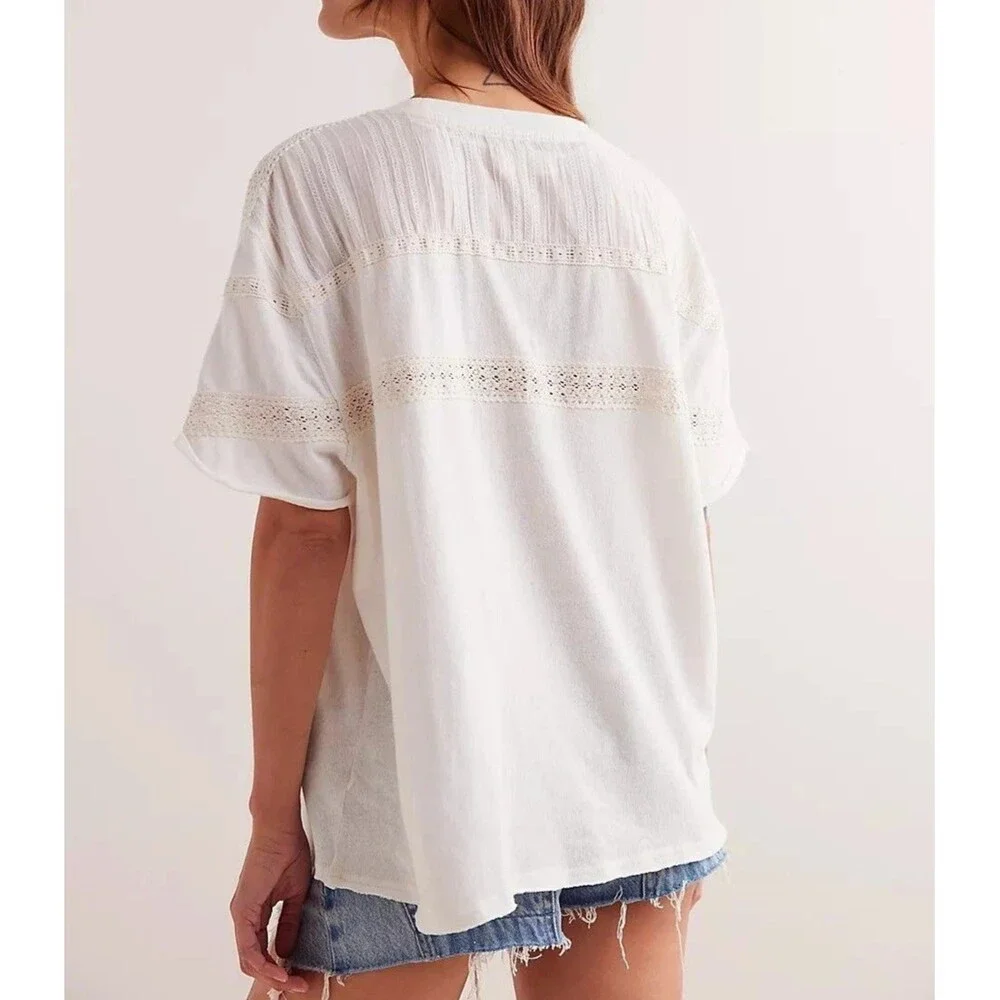 Free People We The Free Dorothy Tee Tunic Top Oversized Lace Ivory XS 286773 - Picture 2 of 6